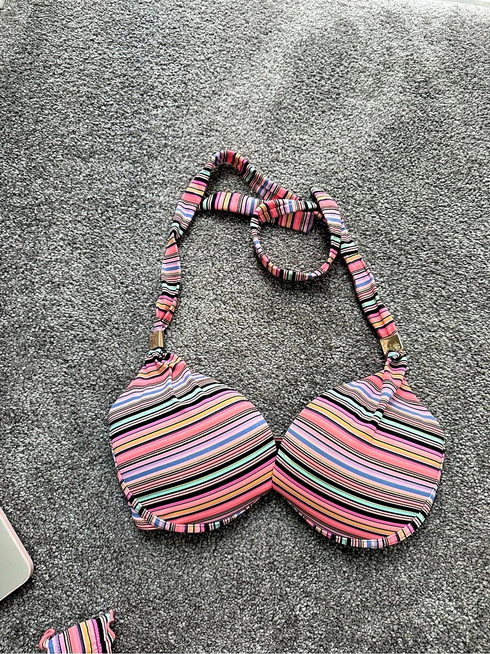Victoria's Secret The Fabulous Multi Stripe Push-Up Halter Bikini Top and Ruched